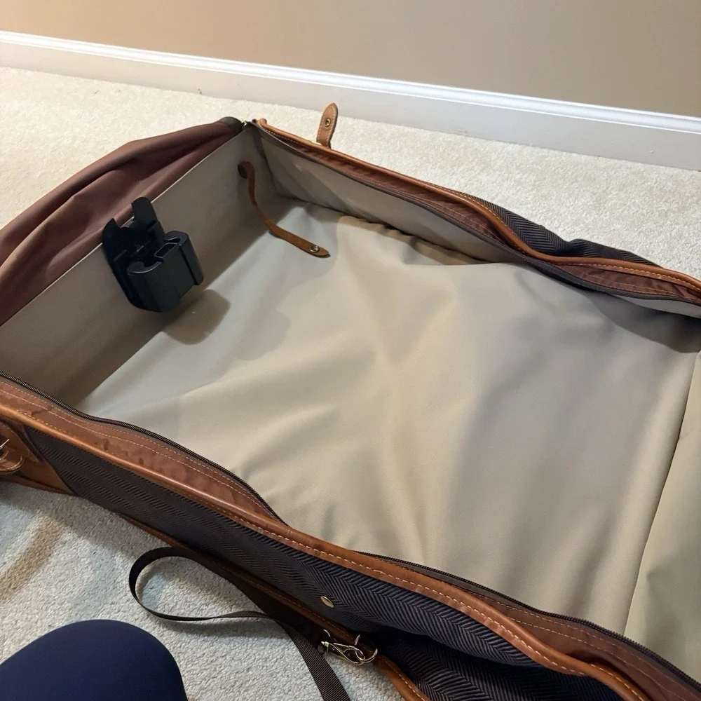 FRENCH LUGGAGE CO Deluxe Garment Folding Hang-Up Bag Brown Herringbone vintage